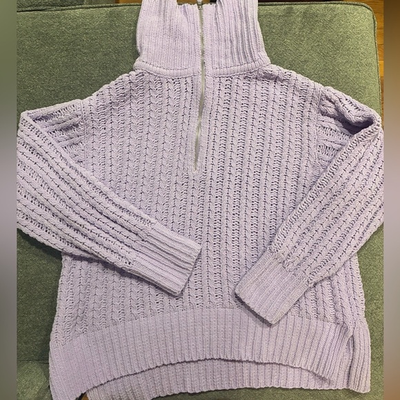 Aerie Cable Car Quarter Zip Soft  Purple Oversize Sweater Size M - Picture 1 of 6